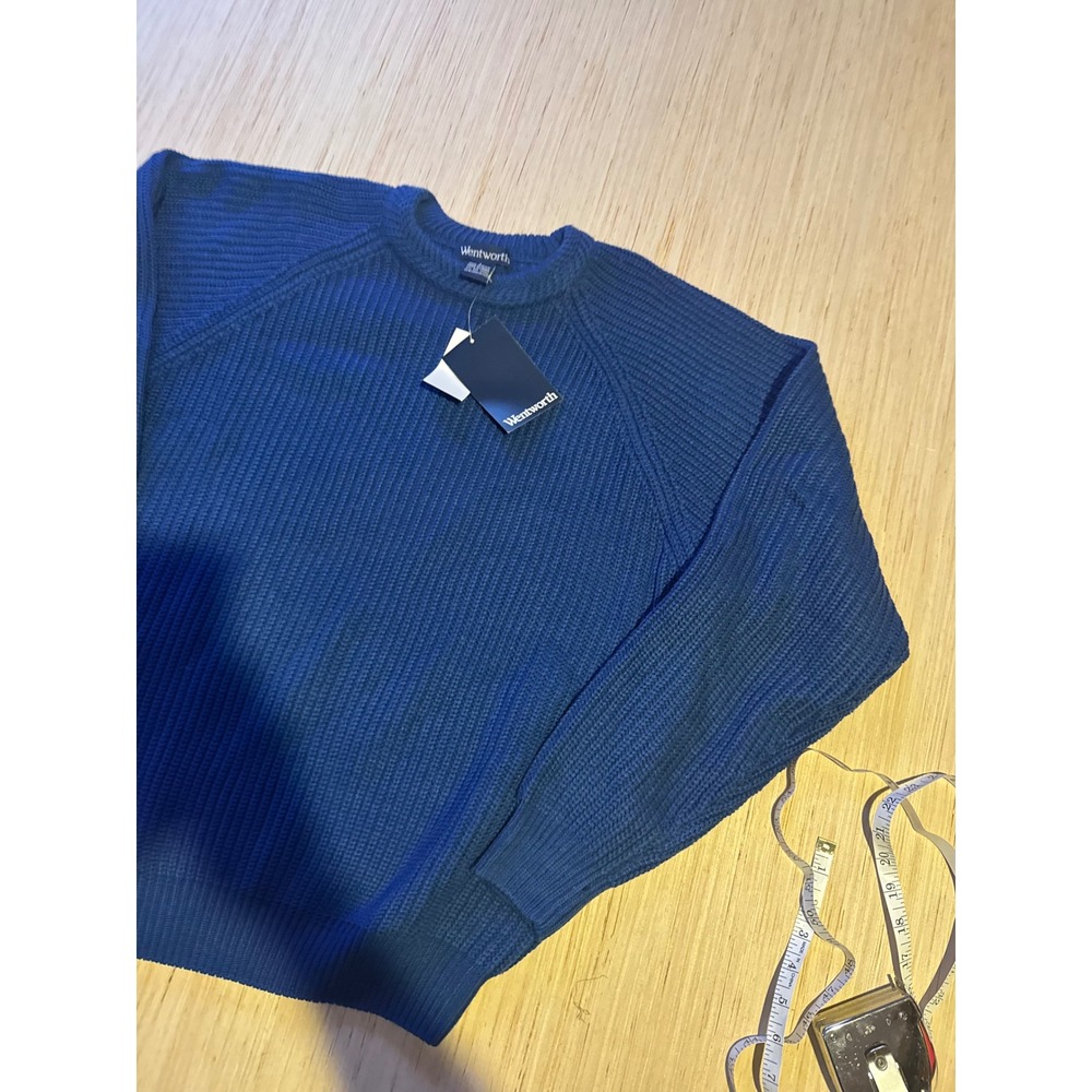 Wentworth Mens Blue Shaker Stitch Knit Raglan Crewneck Sweater Large NWT 44
